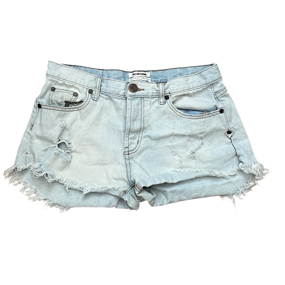 One Teaspoon Light Blue Distressed Denim Cutoff Shorts